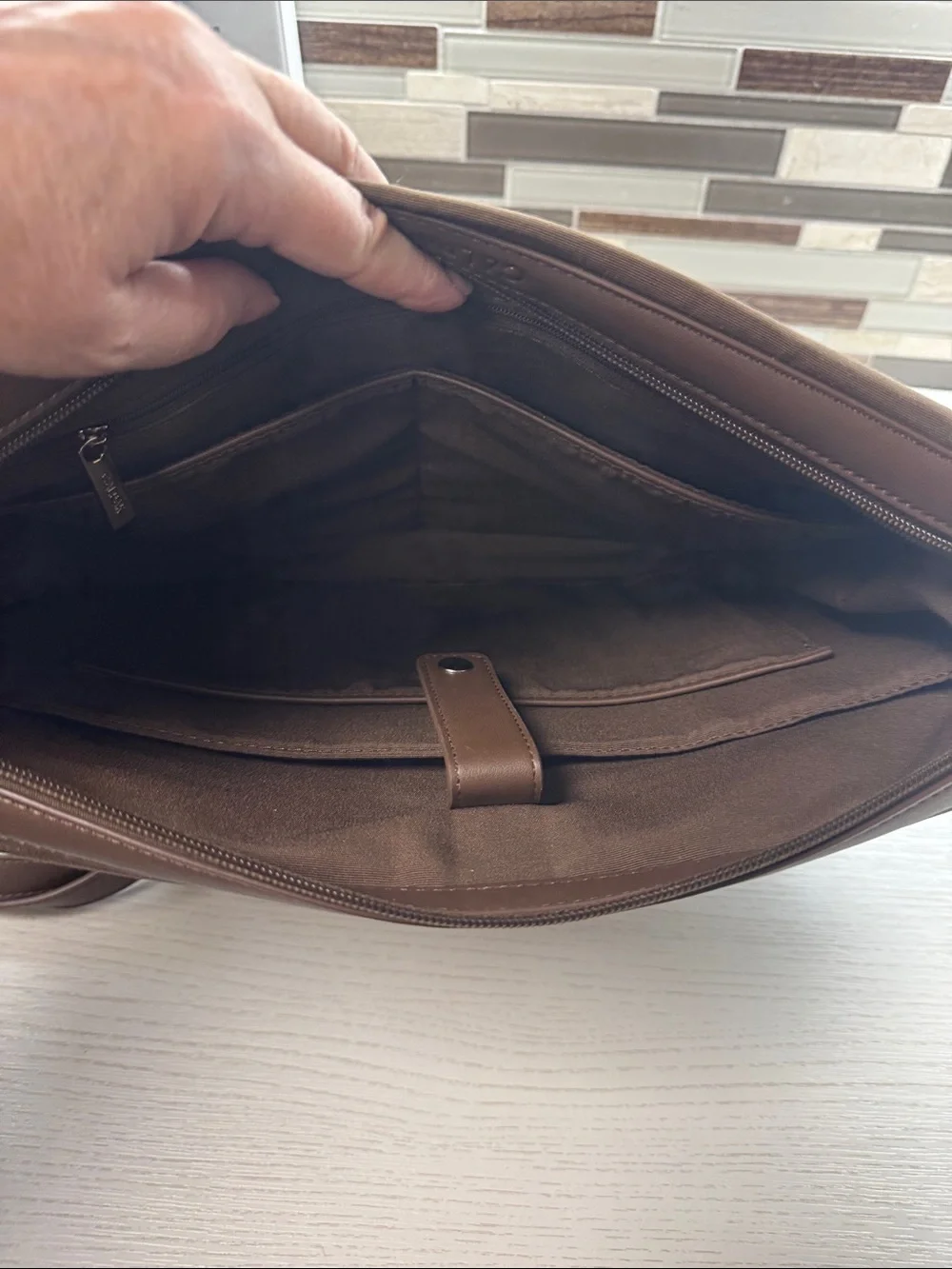 Calpak Brown Leather Laptop Tote with Shoulder Strap